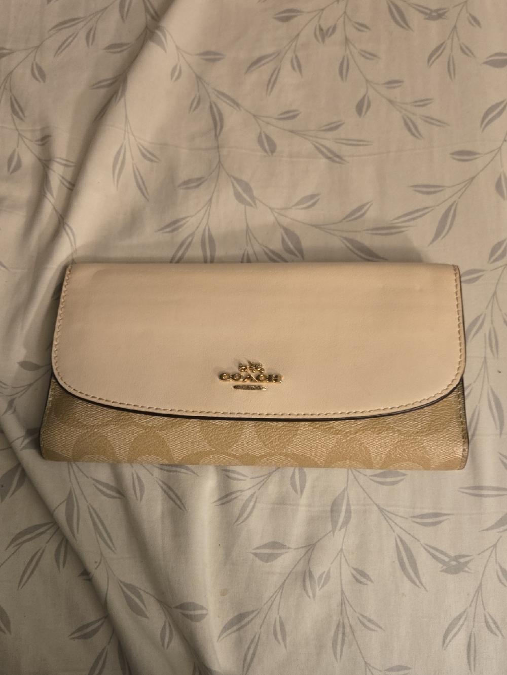 Coach Beige Two-Tone Signature Continental Wallet with Cream Flap